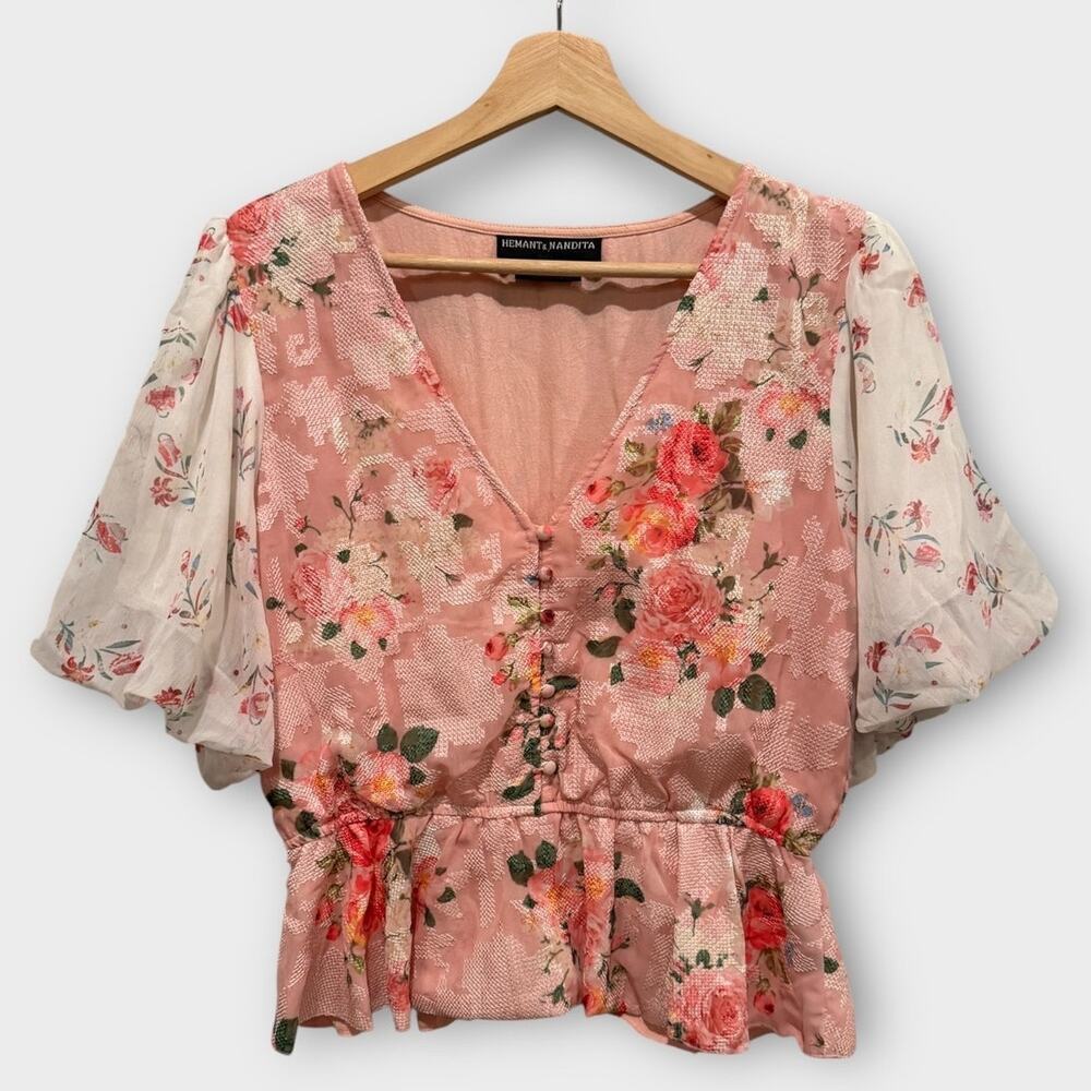 Hemant & Nandita Anthropologie Rose Garden Blouse Size Medium - Picture 4 of 11